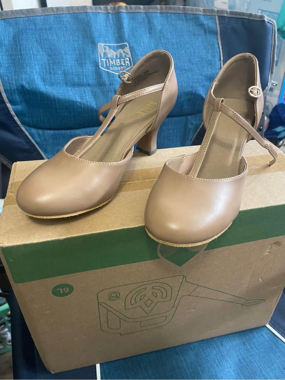 Bloch Taupe T‑Strap Mid Heel Pumps